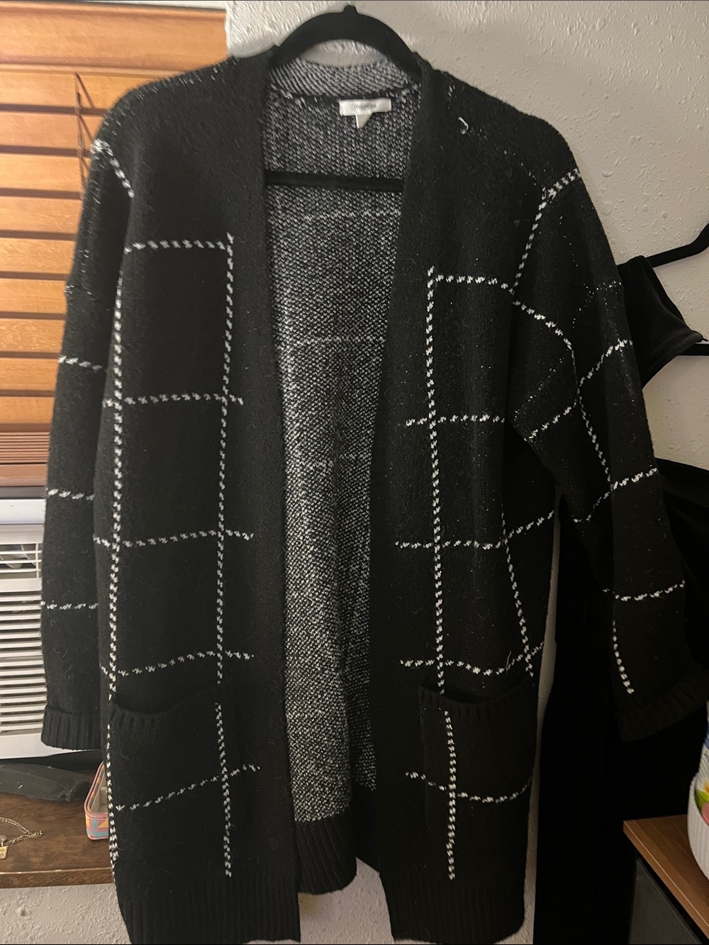 Maurices Black Cardigan with White Windowpane Stitch